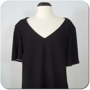 S.L.FASHIONS Blouse 26W Womens Black V-Neck Formal White Trim
